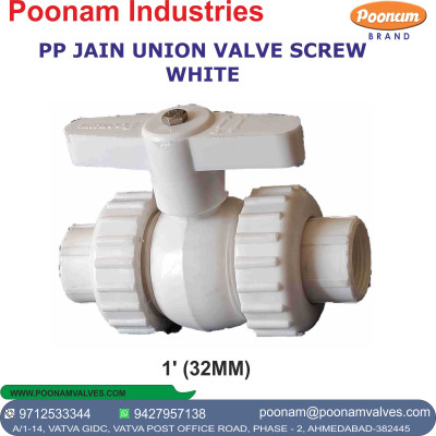 PP JAIN TYPE UNION VALVE SCREW WHITE